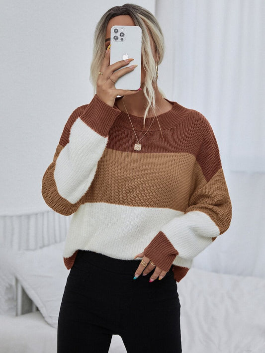 Odessa Color Block Drop Shoulder Long Sleeve Knit Sweater - Multicolor
