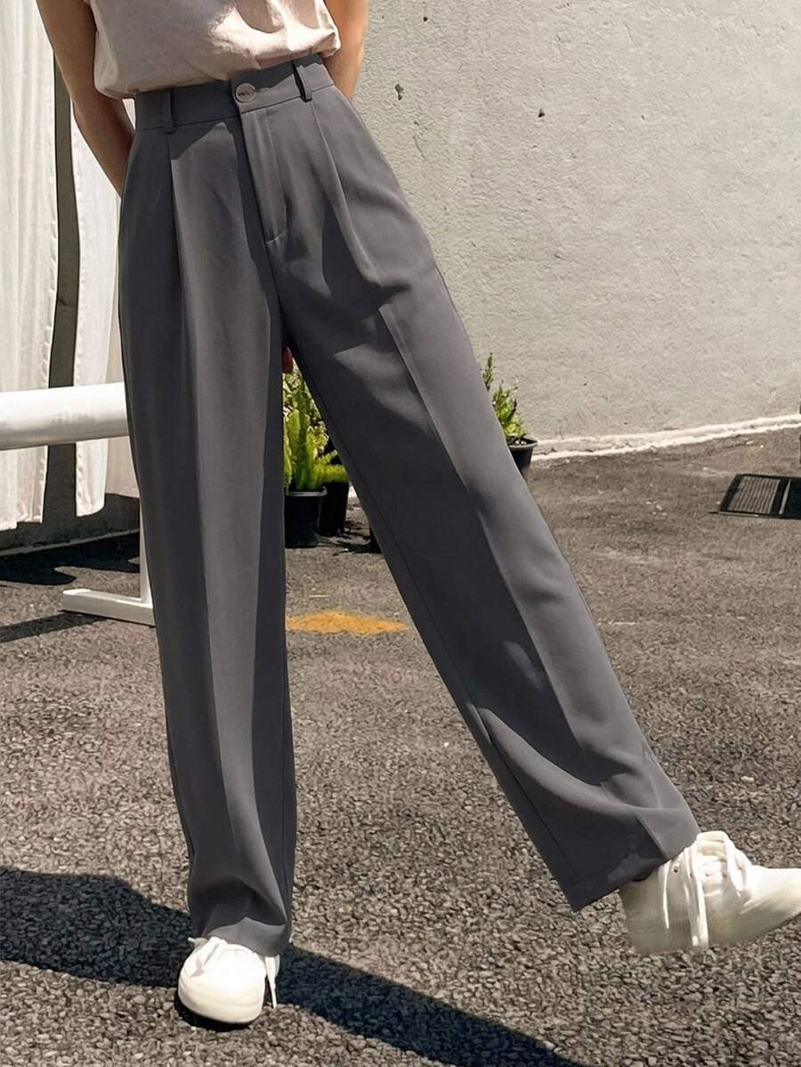 Delft High Waist Pleated Straight Leg Trousers