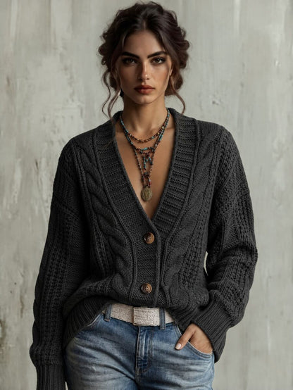 Adelaide Cable Knit Bishop Sleeve Cardigan - Beige
