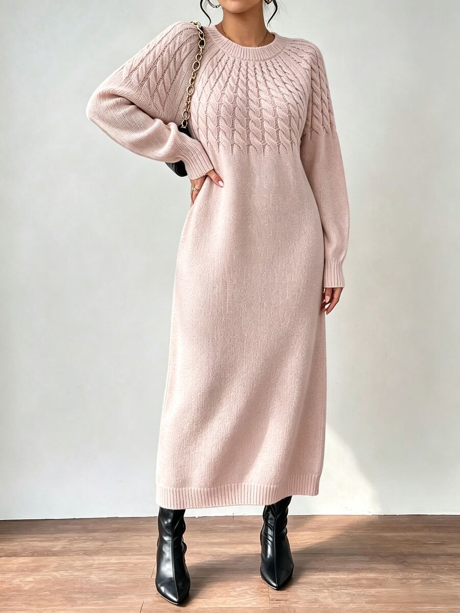 Anya High Neck Raglan Sleeve Sweater Dress - Green