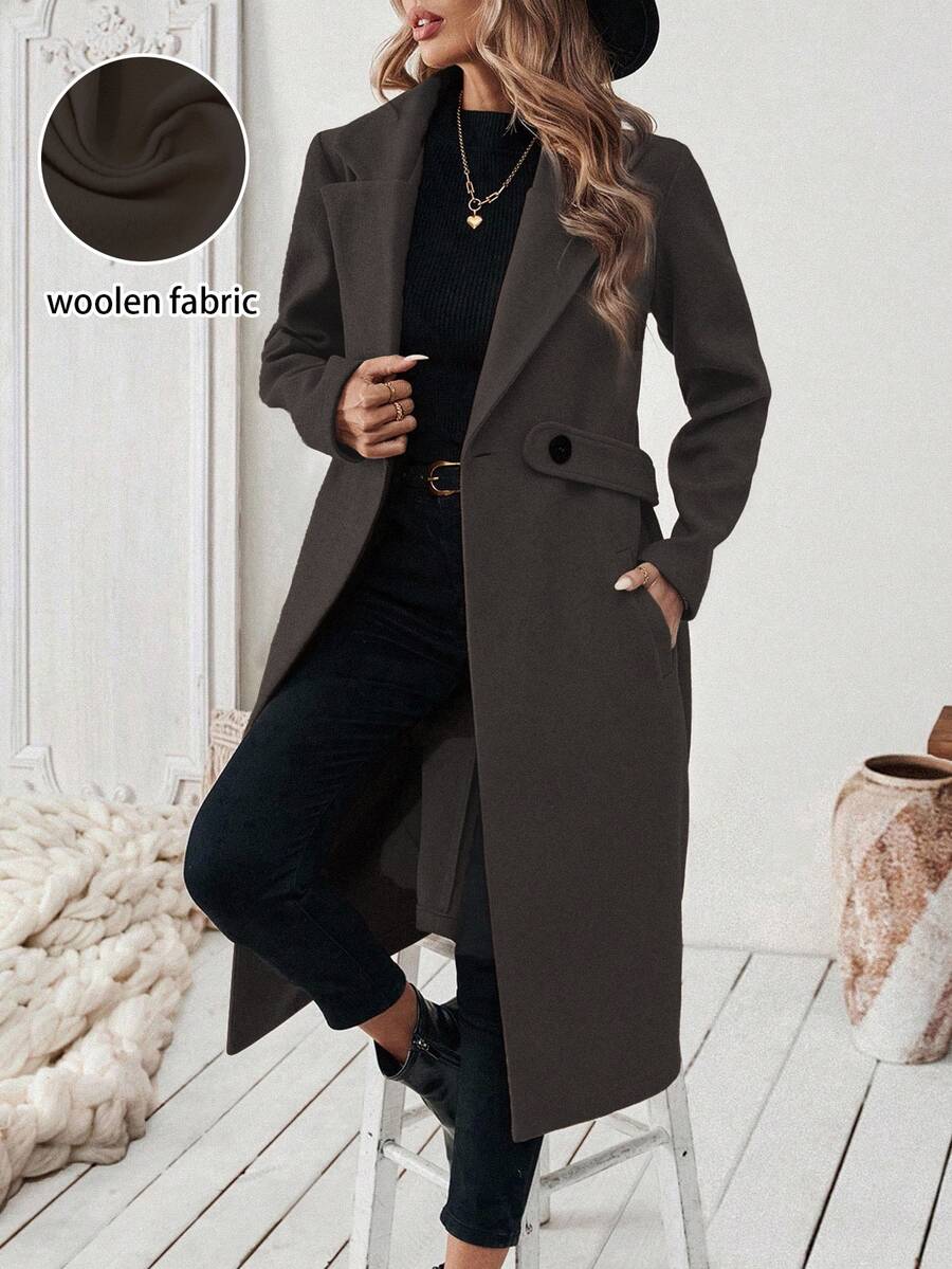 Leocadia Notched Lapel Double-Breasted Tailored Overcoat - Coffee Brown