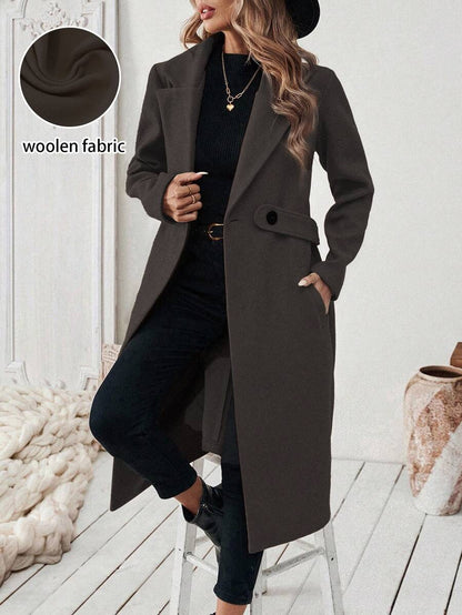 Leocadia Notched Lapel Double-Breasted Tailored Overcoat - Coffee Brown