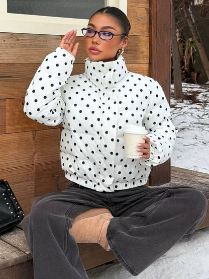 Glasgow Cropped Quilted Puffer Jacket with Funnel Neck - Polka Dot