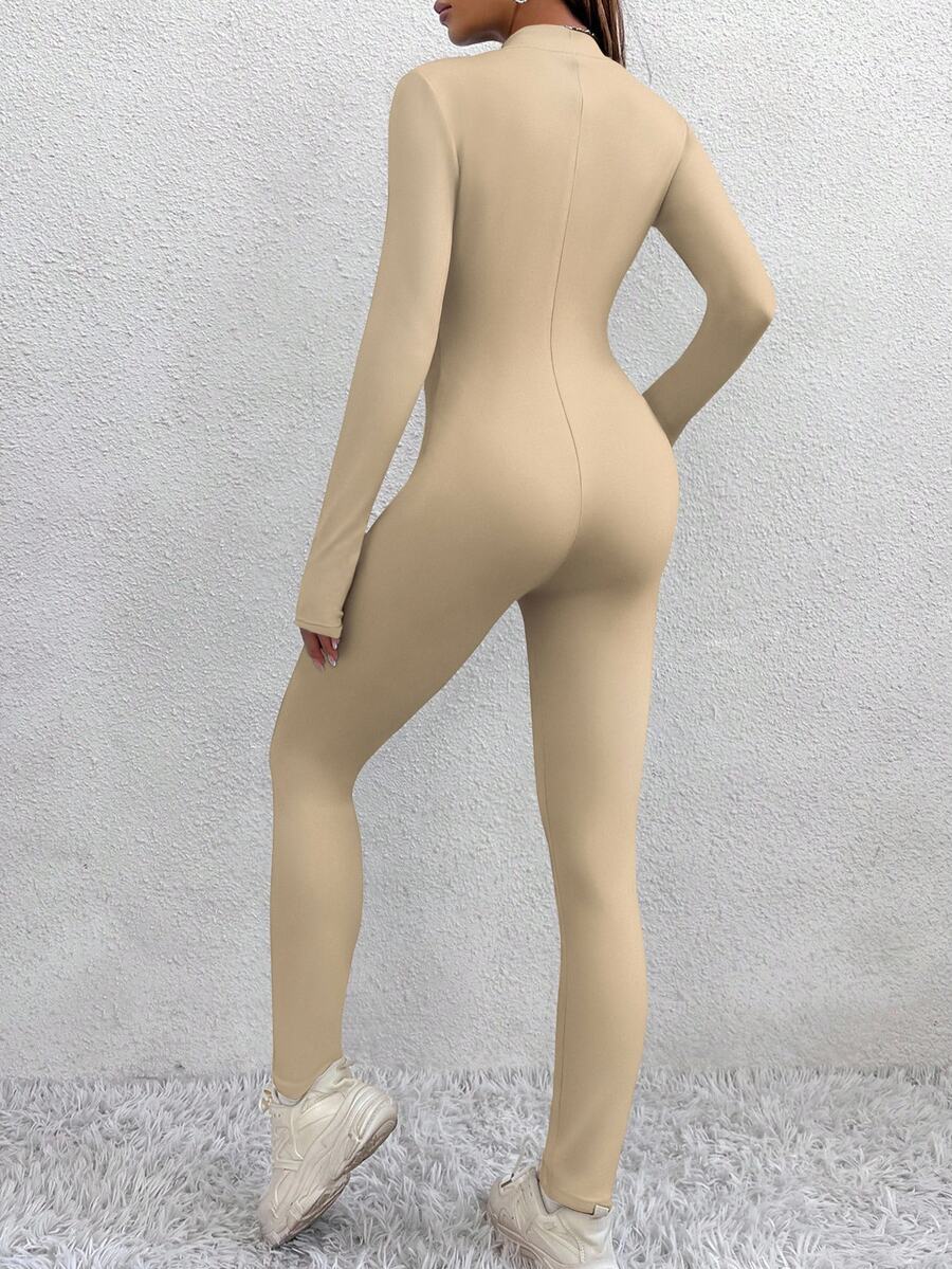 Akureyri Fleece Lined Zip Up Long Sleeve Jumpsuit - Khaki