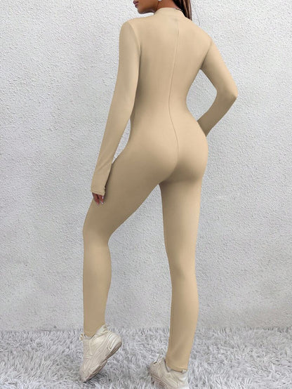 Akureyri Fleece Lined Zip Up Long Sleeve Jumpsuit - Khaki