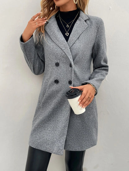 Aveline Double-Breasted Lapel Coat with Tailored Thigh-Length Cut - Red Violet