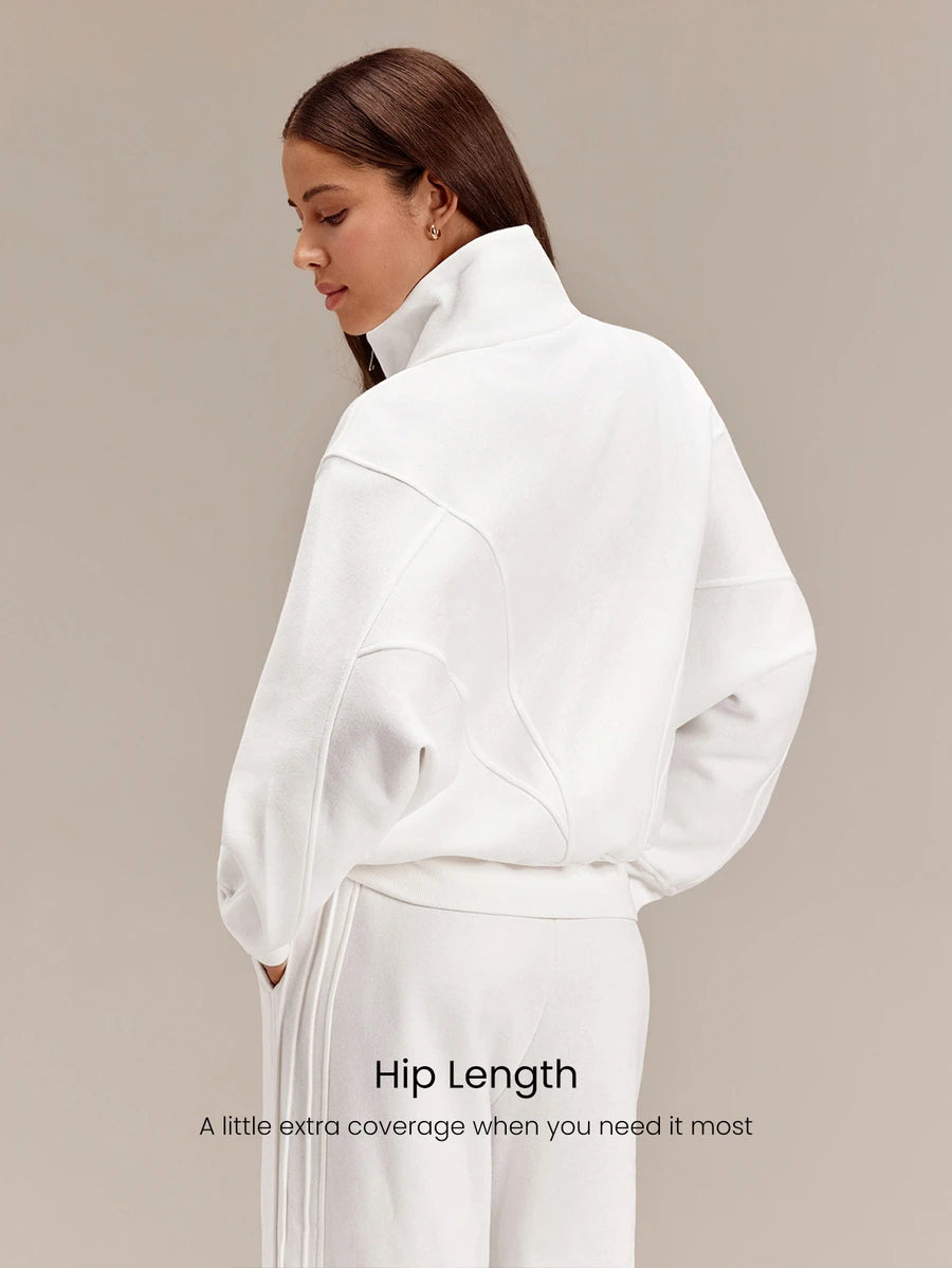 Hortense Oversized Zip Up Fleece Jacket with High Neck - White