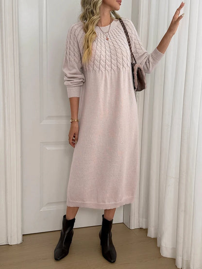 Anya High Neck Raglan Sleeve Sweater Dress - Light Grey
