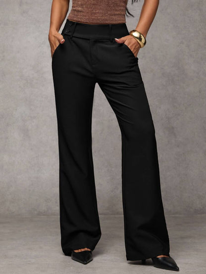 Antonia Low Rise Flare Leg Tailored Trousers with Pockets - Black