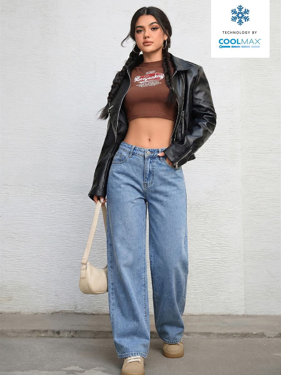 Ravenna High Waisted Wide Leg Baggy Jeans with Pockets