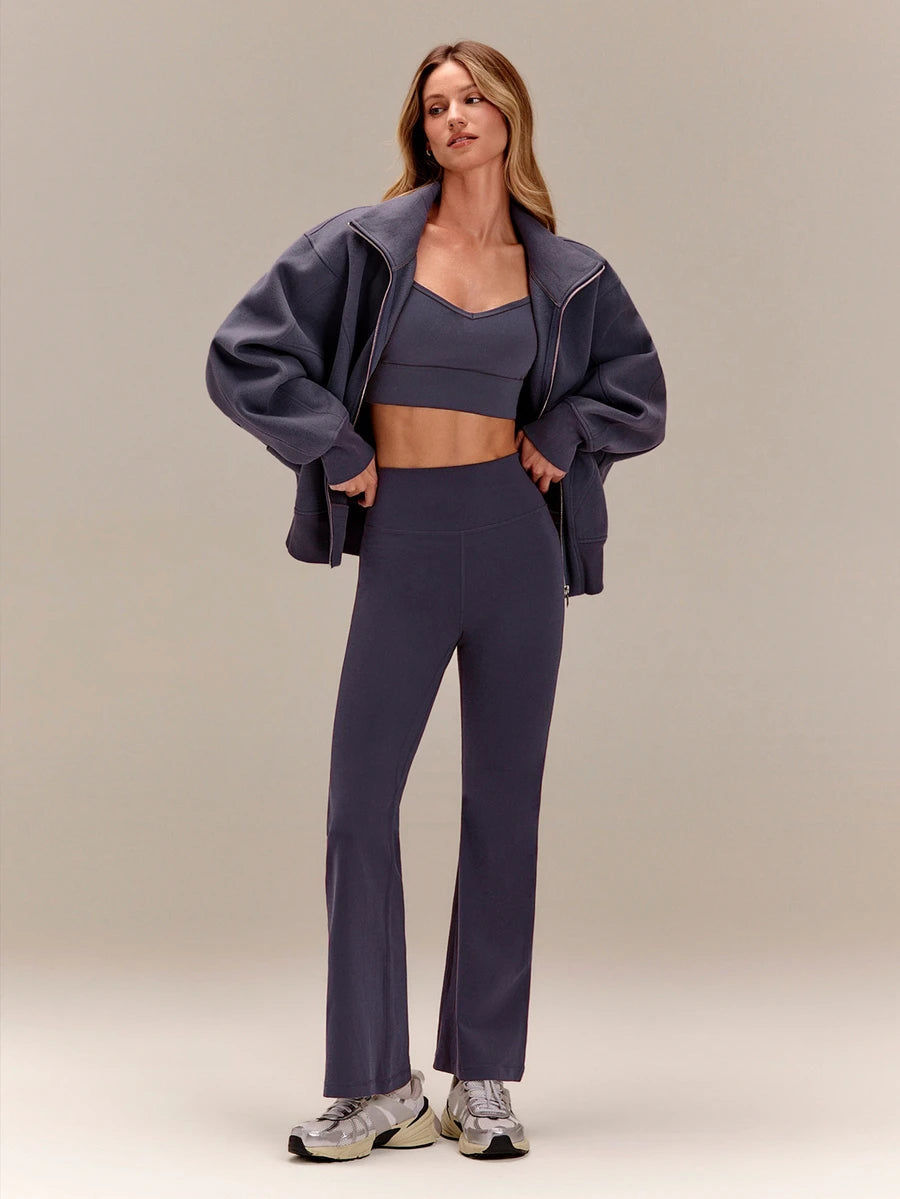 Hortense Oversized Zip Up Fleece Jacket with High Neck - Slate