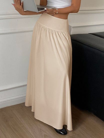 Cressida High Waist Wide Waistband Pleated Maxi Skirt - Oatmeal