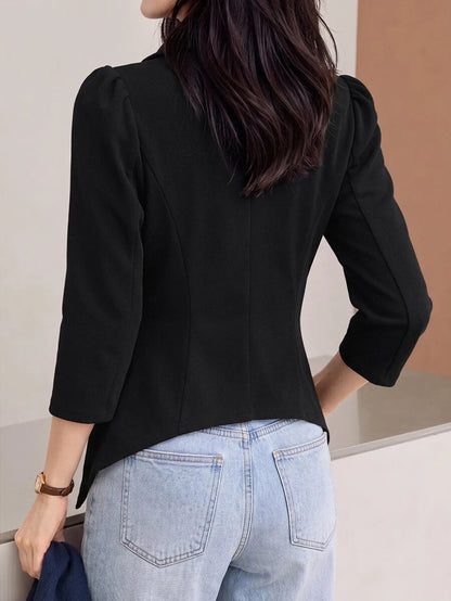 Octavia Waterfall Collar Open Front Asymmetric Hem Knit Blazer - Black