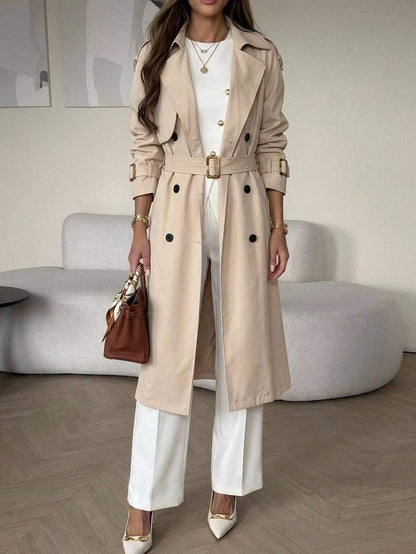 Delia Belted Double Breasted Trench Coat with Raglan Sleeves - Camel
