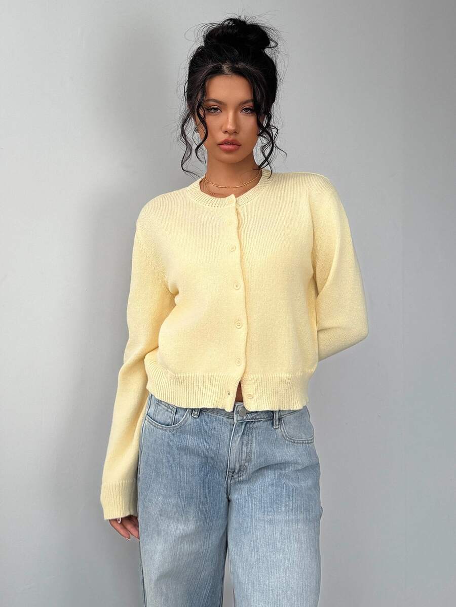 Elowen Round Neck Cropped Cardigan - Apricot