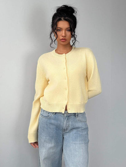 Elowen Round Neck Cropped Cardigan - Apricot