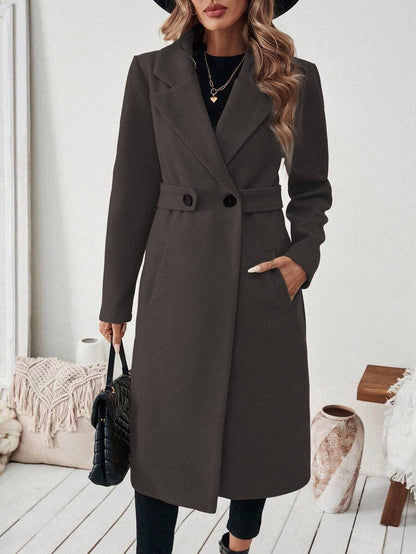 Leocadia Notched Lapel Double-Breasted Tailored Overcoat - Purple