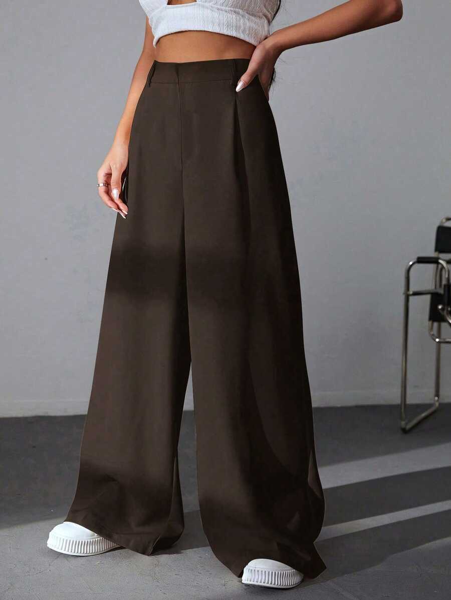 Carlotta High Waisted Straight Leg Trousers with Zip Fly - Black