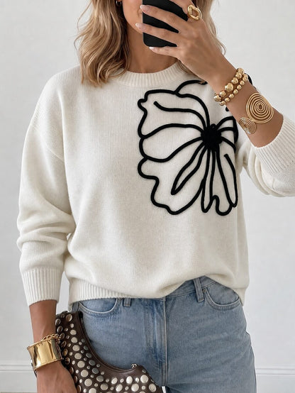Audrey Striped Drop Shoulder Pullover Sweater - Beige