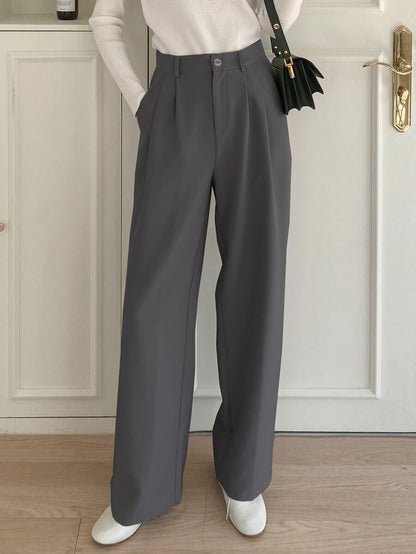 Delft High Waist Pleated Straight Leg Trousers