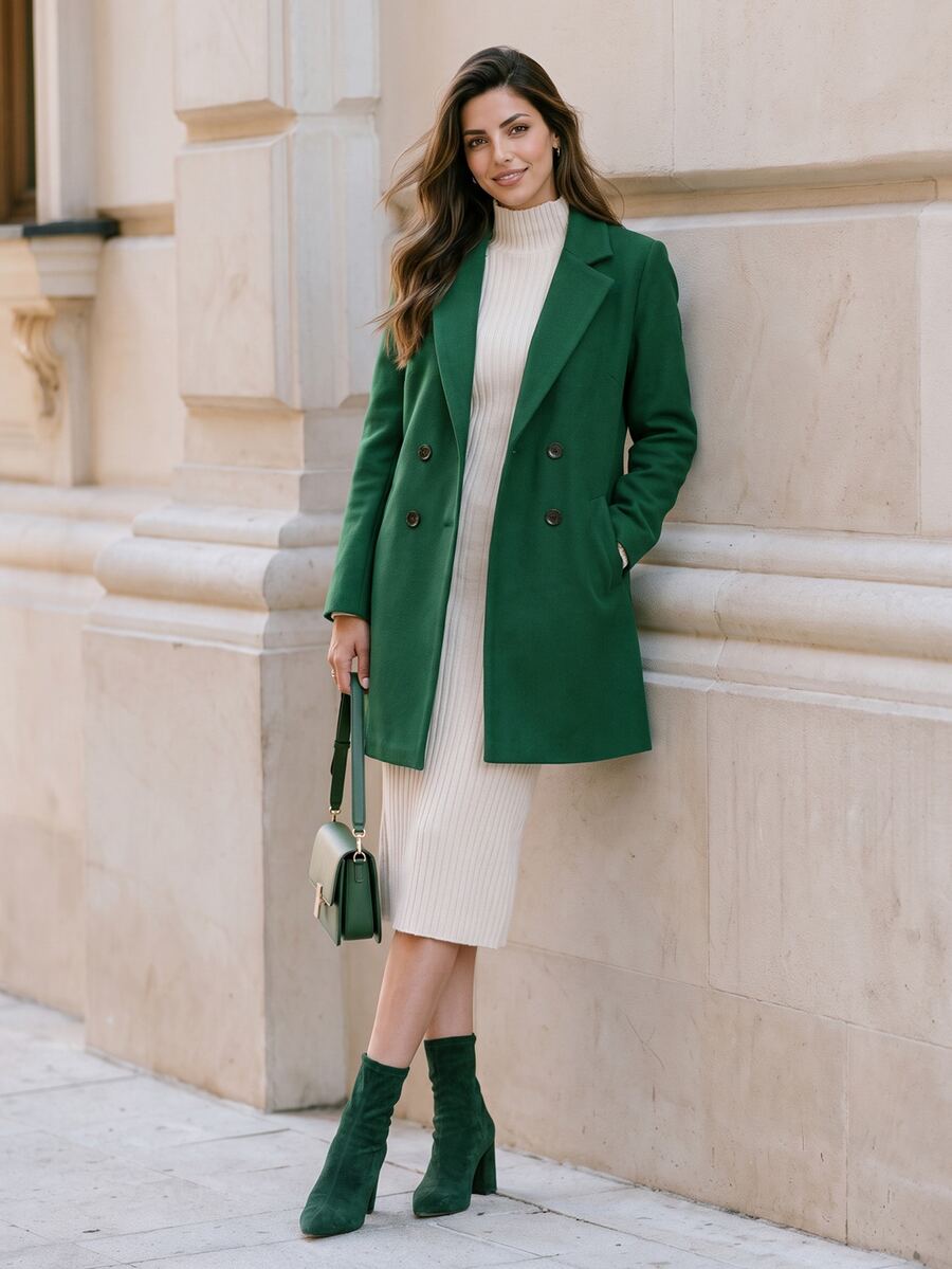Aveline Double-Breasted Lapel Coat with Tailored Thigh-Length Cut - Red Violet