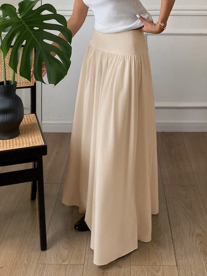 Cressida High Waist Wide Waistband Pleated Maxi Skirt - Oatmeal
