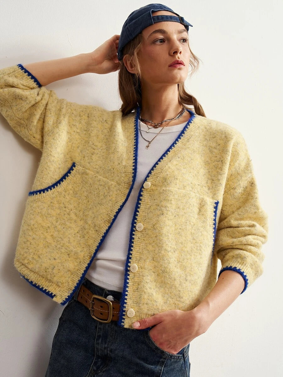 Megeve Oversized Fuzzy Knit Button Front Cardigan