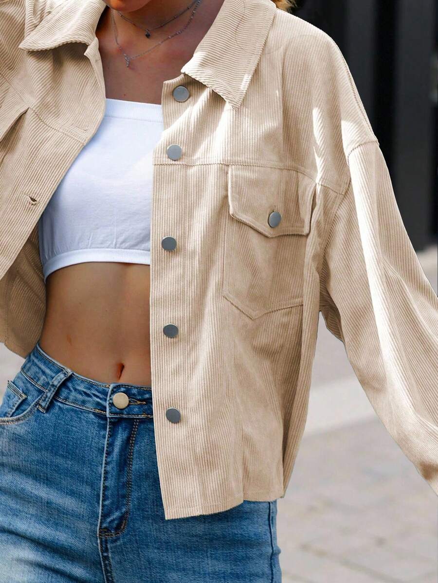 Montreux Corduroy Cropped Button Front Shacket Jacket