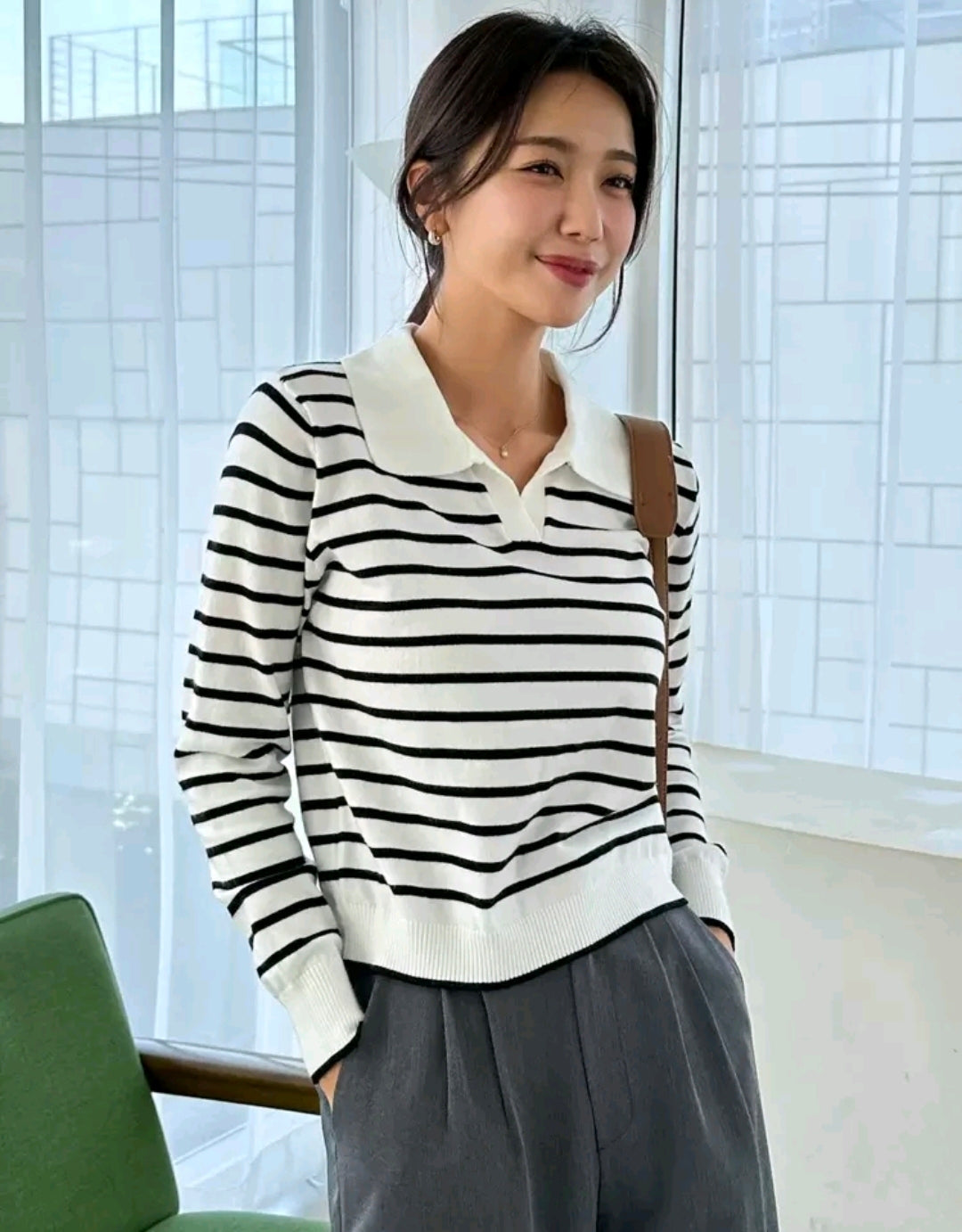 Striped Knit Polo Sweater Mensa
