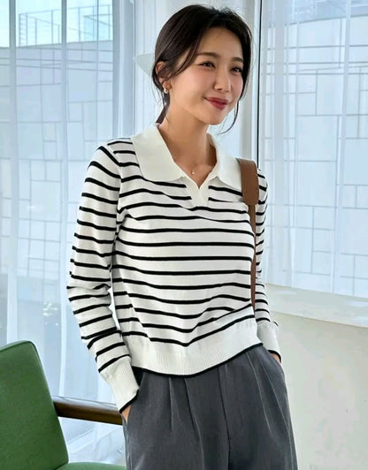 Striped Knit Polo Sweater Mensa
