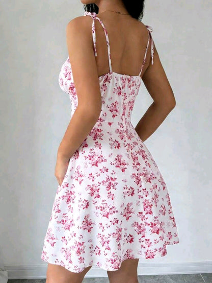 Mia White Floral Tie Strap Smocked Mini Dress Summer Mensa