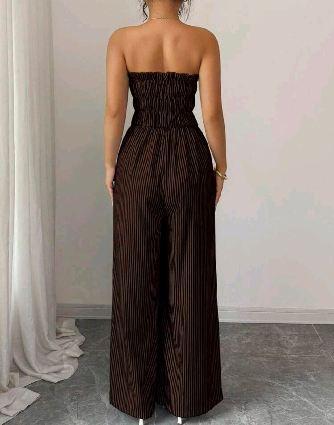 Elena Striped Strapless Wide Leg Jumpsuit Summer Mensa