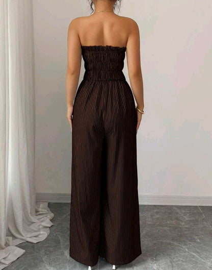 Elena Striped Strapless Wide Leg Jumpsuit Summer Mensa