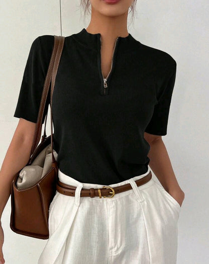 Mira Mock Neck Half Zip Knit Top Mensa