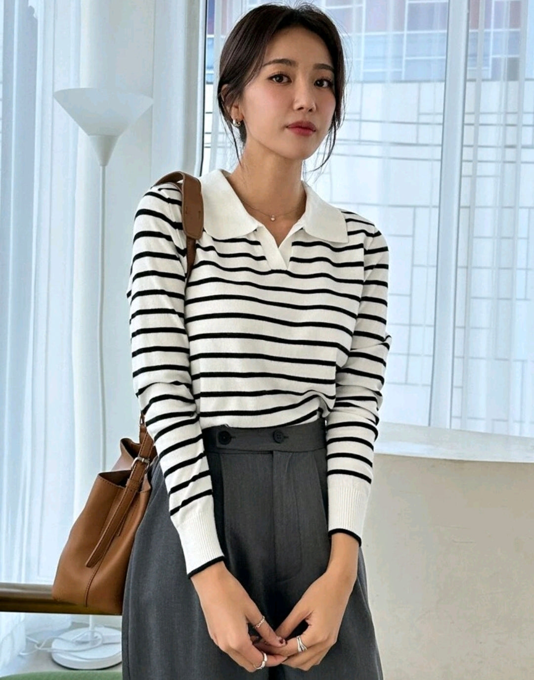 Striped Knit Polo Sweater Mensa