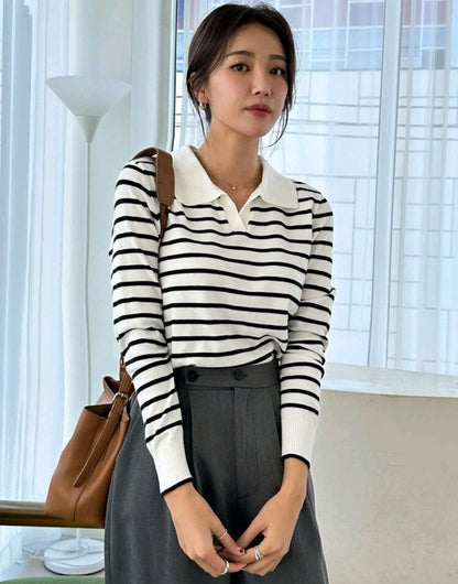 Striped Knit Polo Sweater Mensa