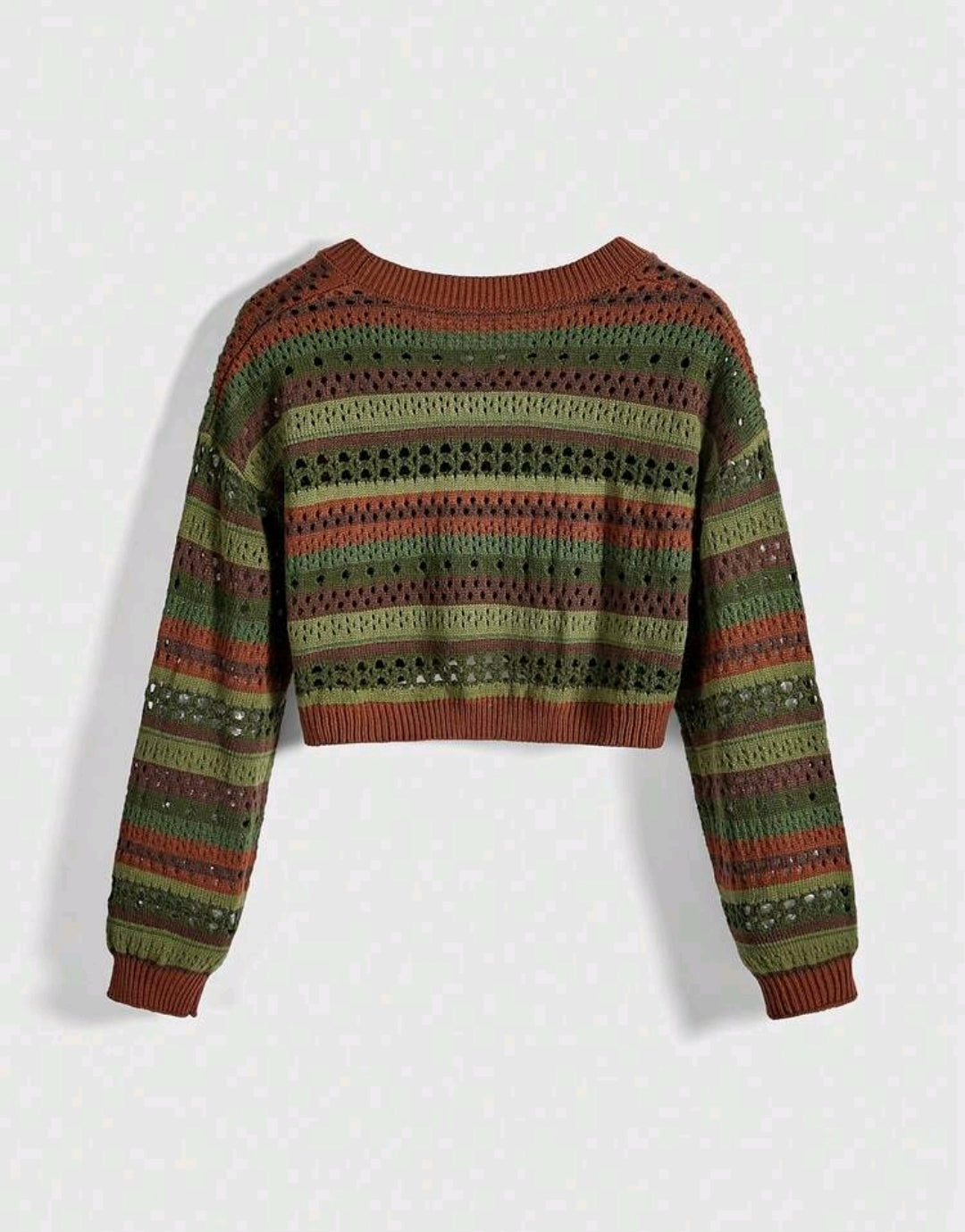 Open Knit Striped Crop Cardigan Mensa