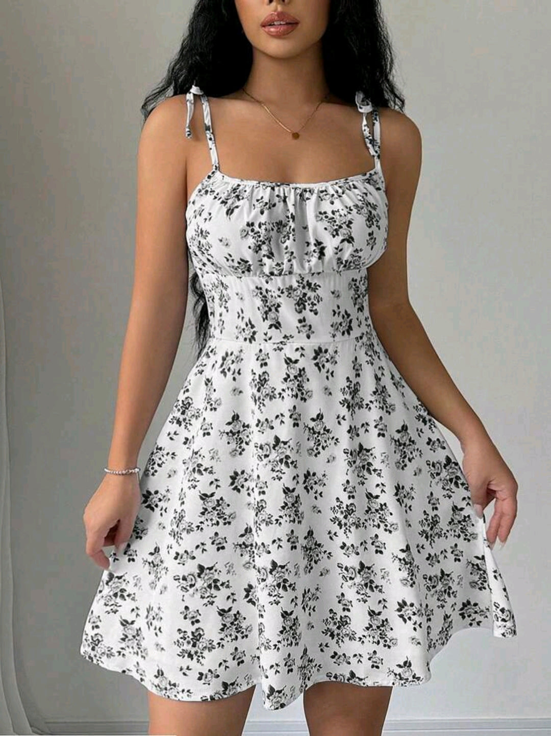 Mia White Floral Tie Strap Smocked Mini Dress Summer Mensa