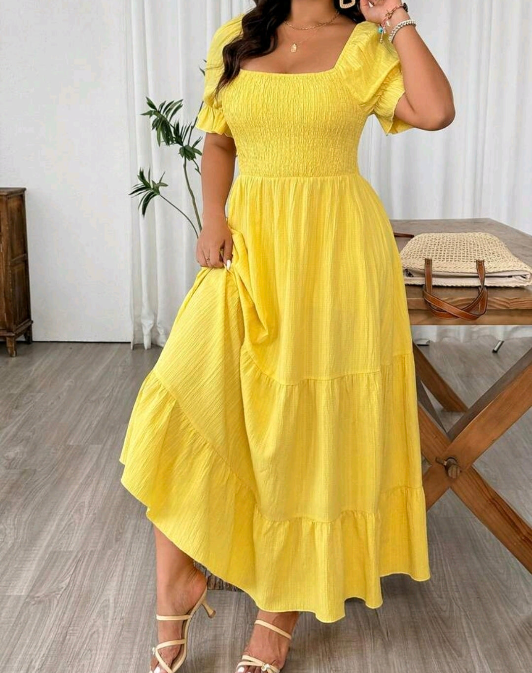 Sophie Smocked Square Neck Tiered Maxi Dress Summer Mensa