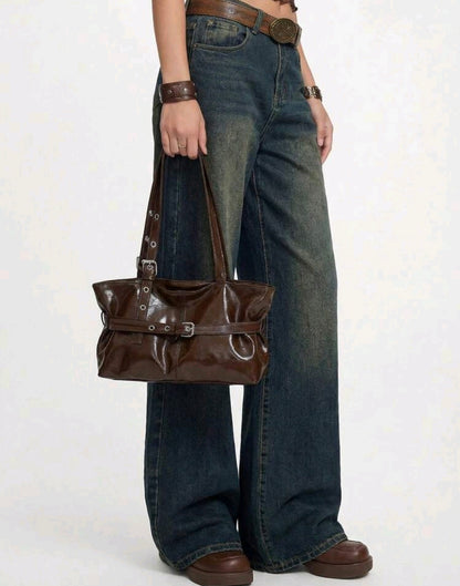 Clara Brown Patent Slouch Tote Buckle Bag Mensa