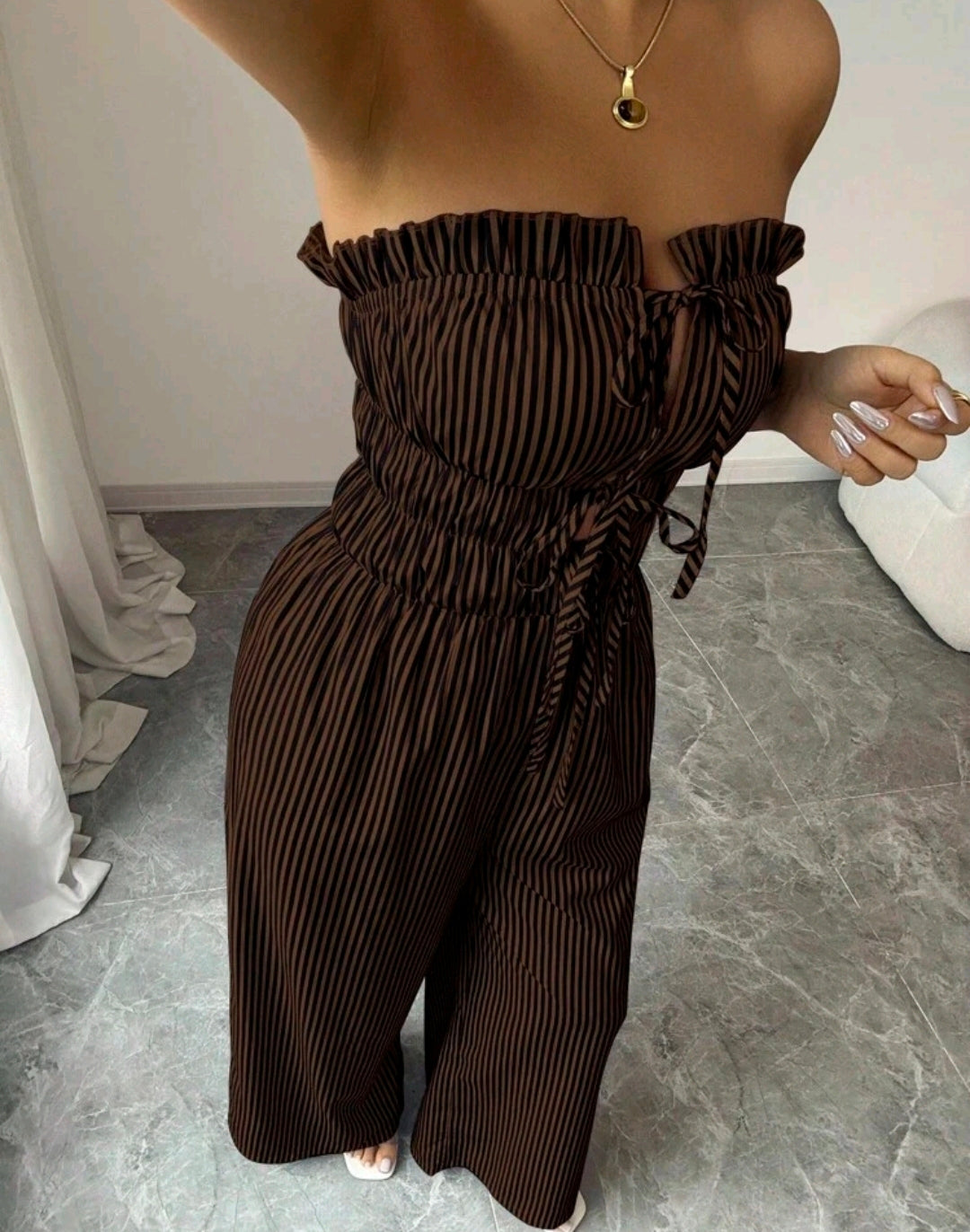 Elena Striped Strapless Wide Leg Jumpsuit Summer Mensa