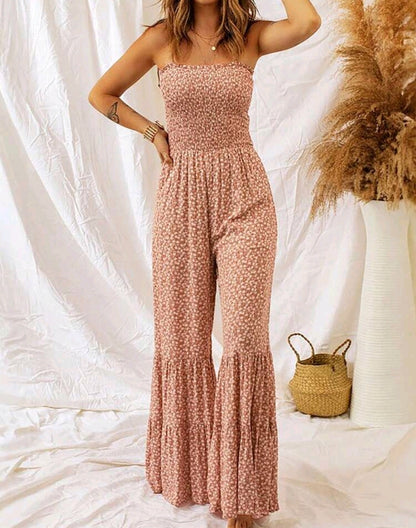 Mia Pink Floral Smocked Wide Leg Jumpsuit Summer Mensa