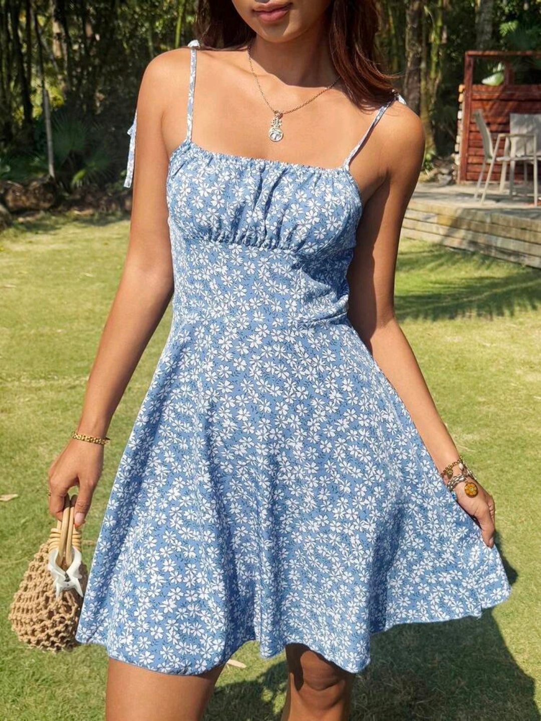Nora Floral Tie Strap Smocked Mini Dress Summer Mensa
