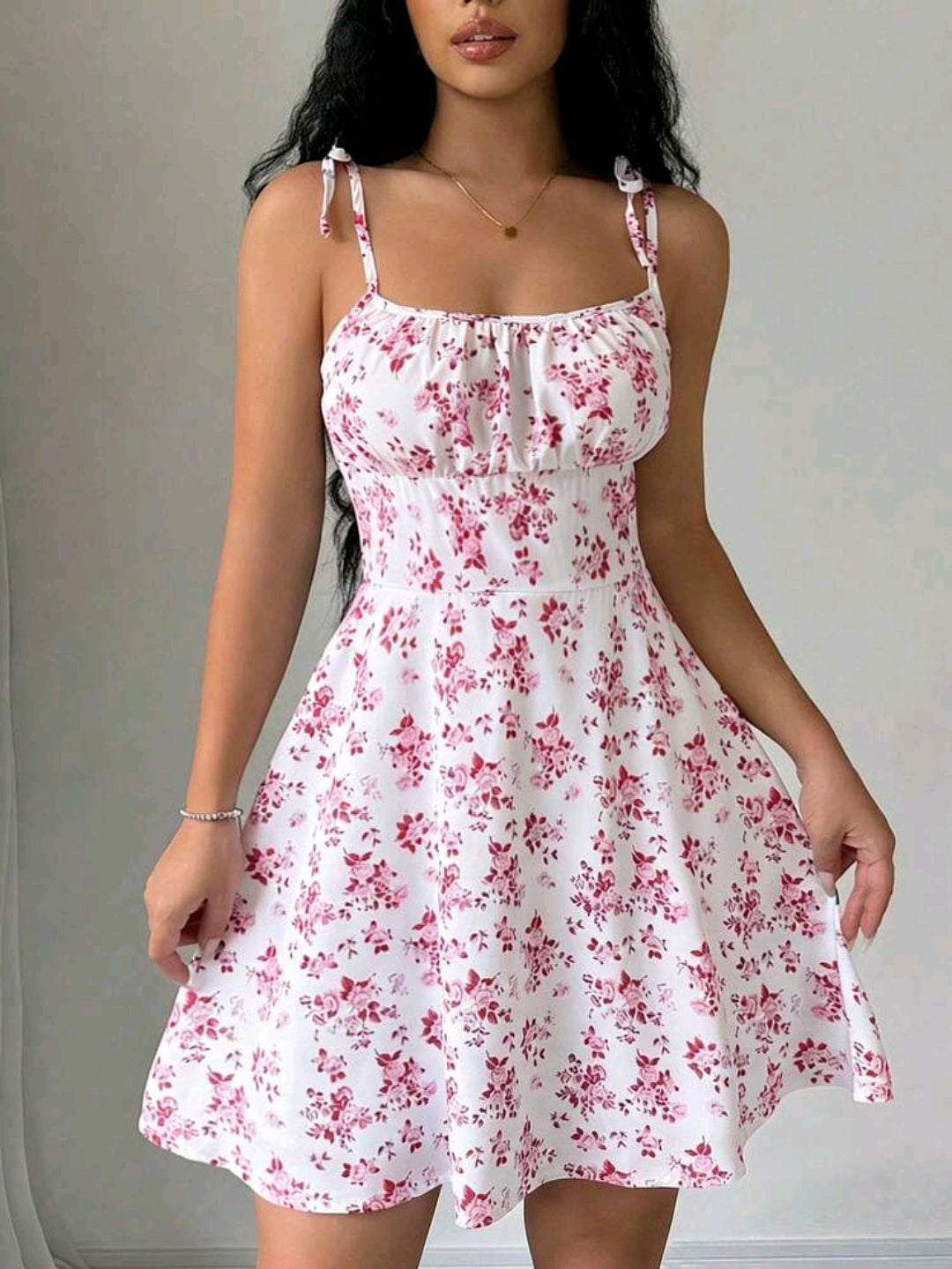 Mia White Floral Tie Strap Smocked Mini Dress Summer Mensa