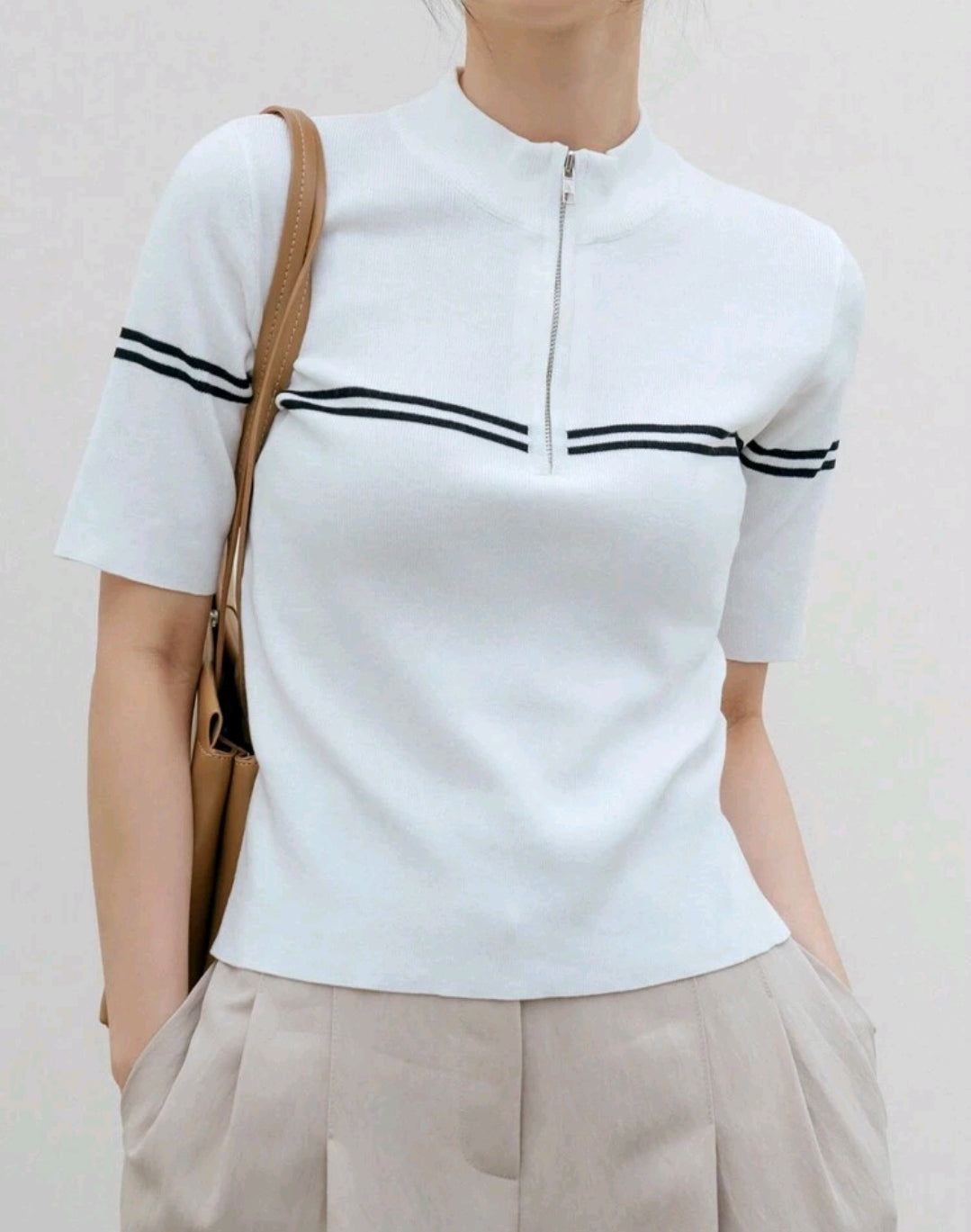Mira Mock Neck Half Zip Knit Top Mensa