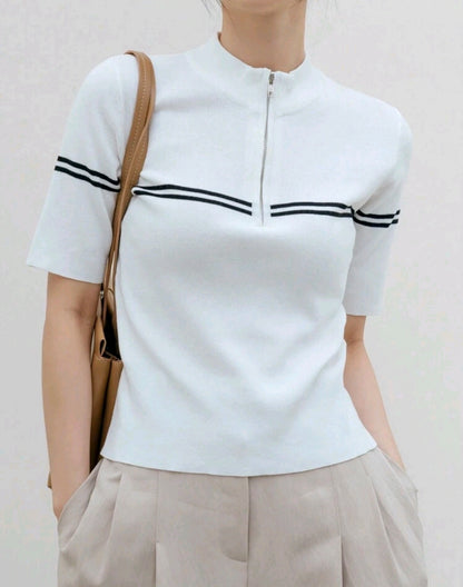 Mira Mock Neck Half Zip Knit Top Mensa
