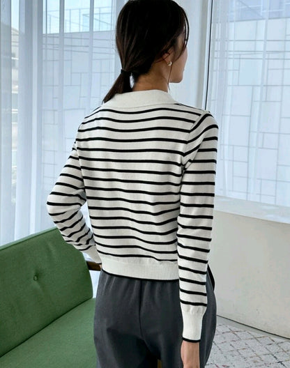Striped Knit Polo Sweater Mensa