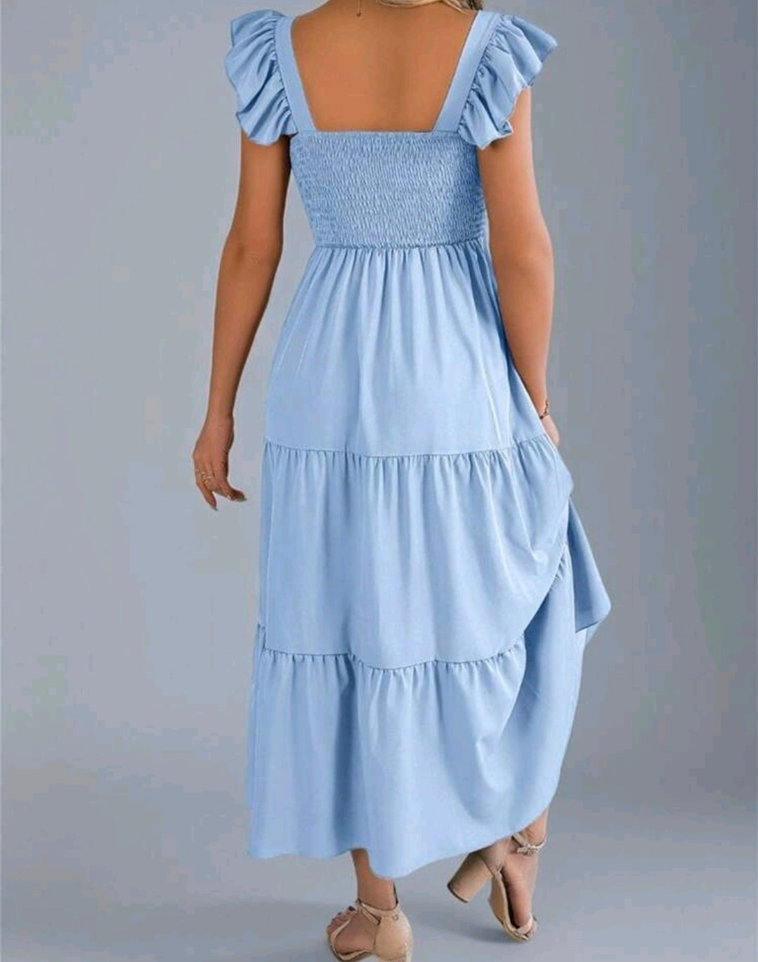 Ava Smocked Square Neck Tiered Midi Dress Summer Mensa