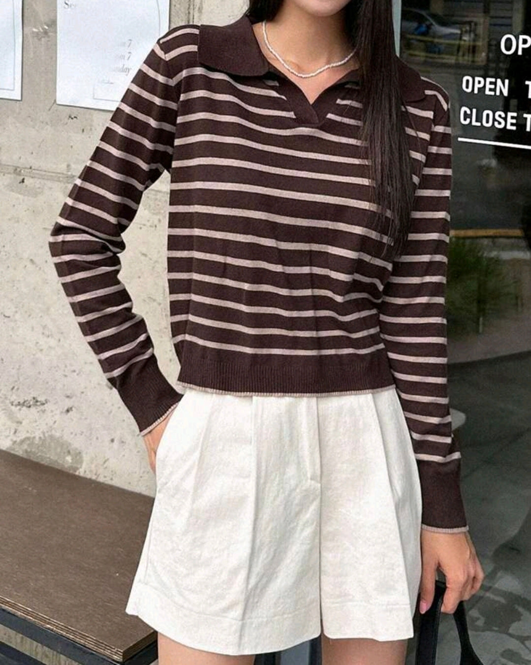 Striped Knit Polo Sweater Mensa