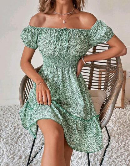 Ava Floral Off Shoulder Smocked Mini Dress Summer Mensa